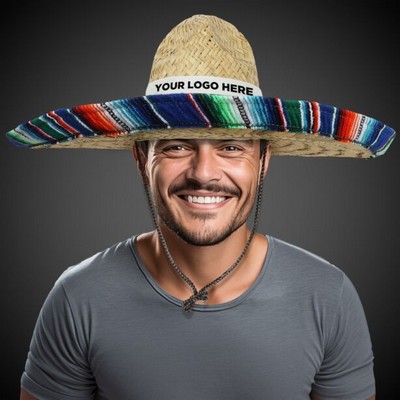 Large Natural Straw Sombrero with Serape Trim(Blank)